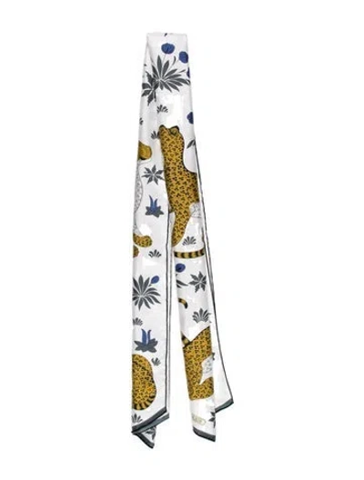 Pre-owned Hermes Maxi Les Léopards Silk Twilly Scarf In Black/neutrals/yellow