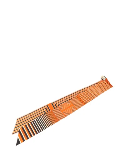 Pre-owned Hermes Maxi Twilly Silk Scarf In Orange