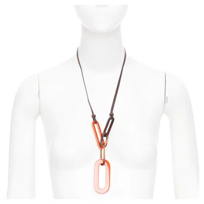 Pre-owned Hermes Mayance Orange Lacquered Buffalo Horn Oval Link Pendant Necklace