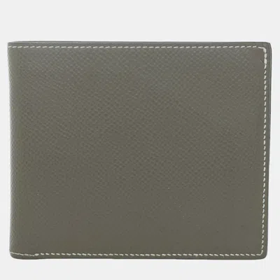 Pre-owned Hermes Mc² Copernic Compact Wallet In Grey