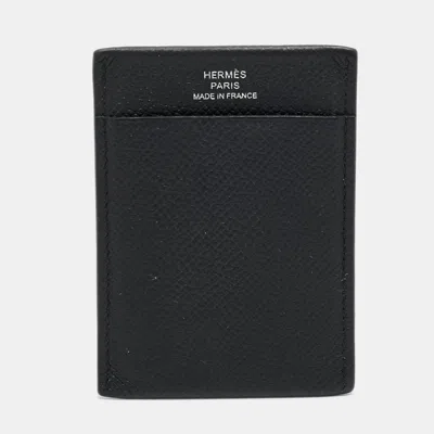 Pre-owned Hermes Hermès Mc² Gama Noir Epsom Leather Card Holder In Black