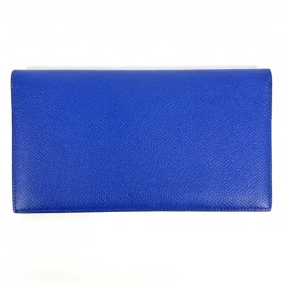 Pre-owned Hermes Mc2 Black Blue Gray Epsom Leather Long Wallet (bi-fold) () In Black, Blue, Gray