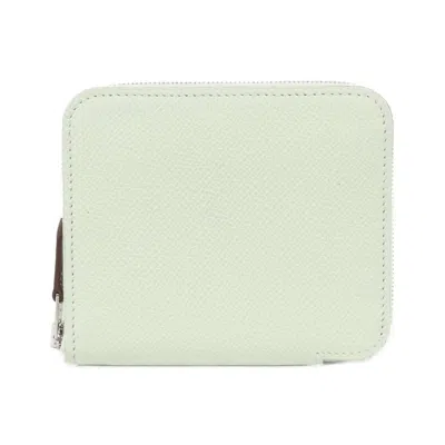 Pre-owned Hermes Mc2 Blue Hydra Green Epsom Leather Silk Wallet (bi-fold) () In Blue Hydra, Green
