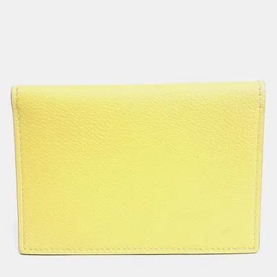 Pre-owned Hermes Hermès Mc2 Euclid Yellow Leather Card Holder (b)
