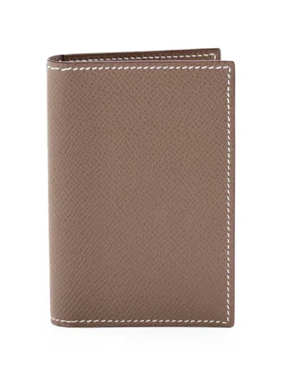 Pre-owned Hermes Mc2 Euclide Case Leather Card Holder In Grey