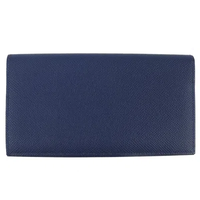 Pre-owned Hermes Mc2 Navy Epsom Leather Wallet (bi-fold) () In Blue