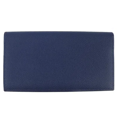 Pre-owned Hermes Mc2 Navy Epsom Leather Wallet (bi-fold) () In Blue