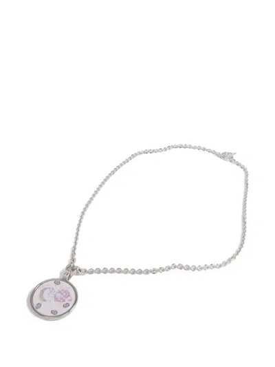 Pre-owned Hermes Medaille Enamel Necklace In Silver
