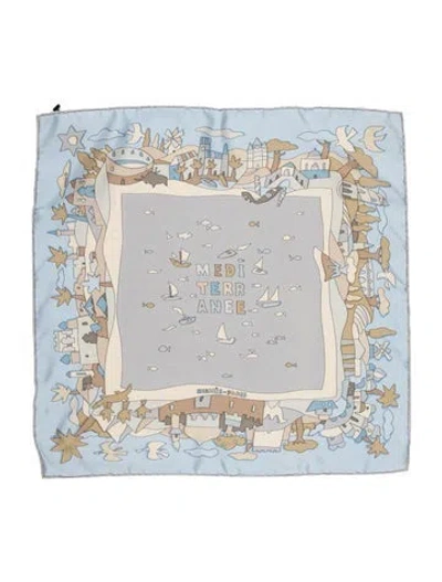 Pre-owned Hermes Mediterranee Silk Scarf In Blue