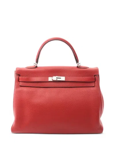 Pre-owned Hermes Medium 2014 Kelly 35 Clemence Leather Tote Bag In Red