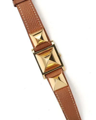 Pre-owned Hermes Hermès Medor 23mm Gold Plated Watch In White