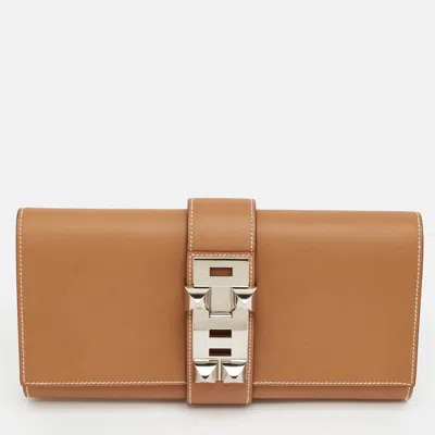 Pre-owned Hermes Hermès Medor 29 Naturelle Vache Leather Clutch In Brown
