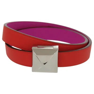 Pre-owned Hermes Medor Bicolor Orange Purple Leather Metal Charm Bracelet ()