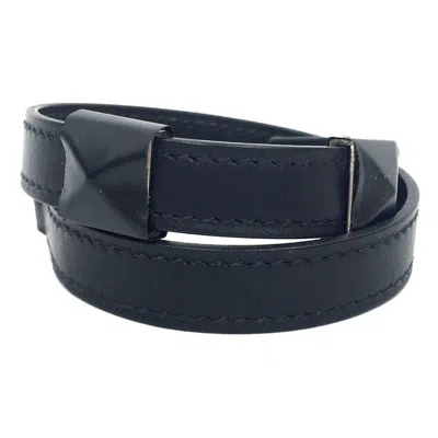 Pre-owned Hermes Medor Black Leather Charm Bracelet ()