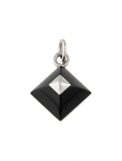 Pre-owned Hermes Hermès Medor Folk Enamel Pendant, 0.75" In Black
