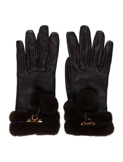 Pre-owned Hermes Medor Mink-trimmed Lambskin Gloves In Brown