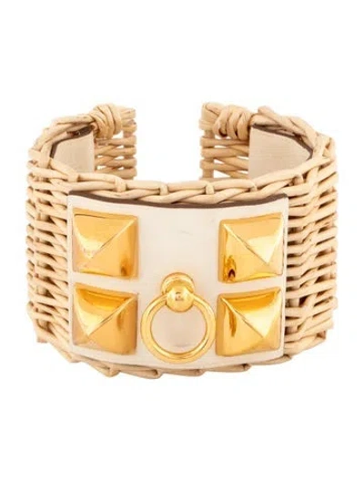 Pre-owned Hermes Medor Picnic Gaine Cuff Bracelet, 5.5" In Neutrals