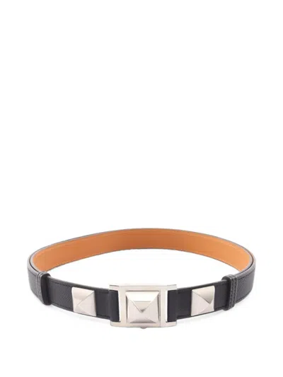 Pre-owned Hermes Medor Pyramid-stud Belt In Black