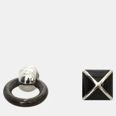 Pre-owned Hermes Medor Xo Stud Earrings In Black