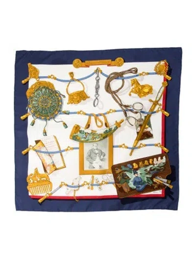 Pre-owned Hermes Memoire D' Silk Scarf In Blue
