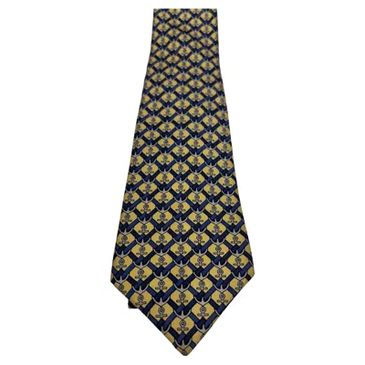Pre-owned Hermes Hermès Men's 21st Century Nautical Silk Tie In Gold Blue Silver Grey In Gray