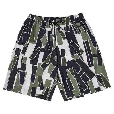 Pre-owned Hermes Men's Decoupage D'h Swim Trunks Vert-de-gris L In Black
