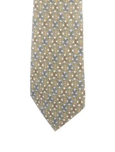 Pre-owned Hermes Men's Green Silk  Suiting Tie