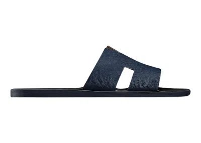 Pre-owned Hermes Men's  Izmir Sandal Epsom Leather Sneakers In Marine/black