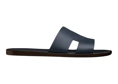 Pre-owned Hermes Men's  Izmir Sandal Epsom Leather Sneakers In Marine/brown