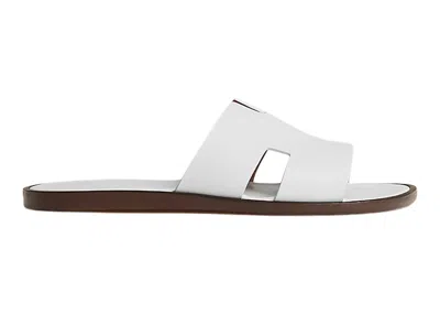Pre-owned Hermes Men's  Izmir Sandal Smooth Calfskin Leather Sneakers In Blanc/brown