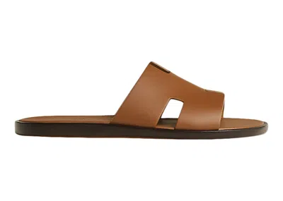 Pre-owned Hermes Men's  Izmir Sandal Smooth Calfskin Leather Sneakers In Gold/black