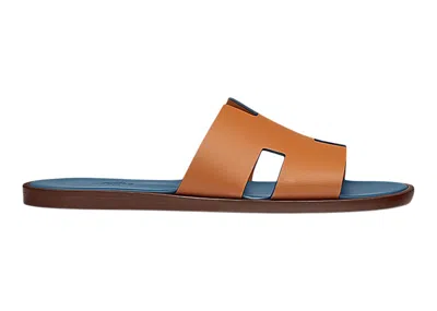 Pre-owned Hermes Men's  Izmir Sandal Tempete Smooth Calfskin Leather Sneakers In Natural/blue