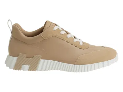 Pre-owned Hermes Men's  Paris Bouncing Sneakers In Beige Lin In Sand