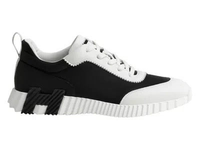 Pre-owned Hermes Men's  Paris Bouncing Sneakers In Black White In Multi