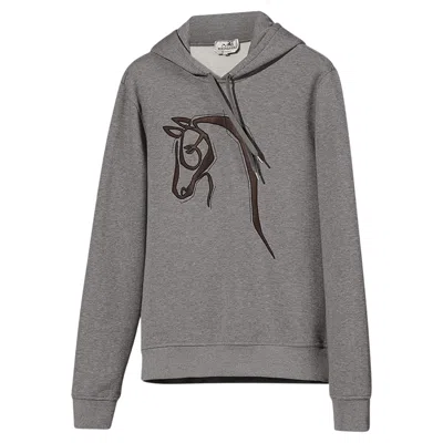 Pre-owned Hermes Men's Hooded Sweater W/ Leather Detail Gris Hoodie Sweatshirt L In Gray