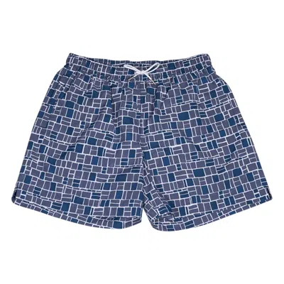 Pre-owned Hermes Men's Mosaique H Swim Trunks Blue L