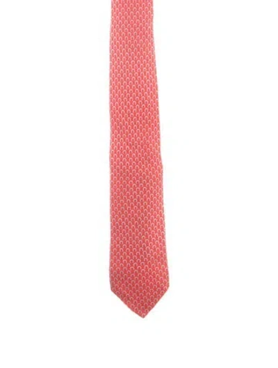 Pre-owned Hermes Men's Silk Patterned Tie In Red