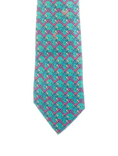 Pre-owned Hermes Men's Silk Tie In Blue