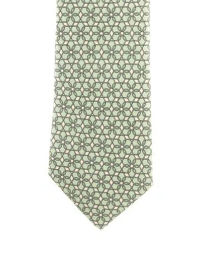 Pre-owned Hermes Men's Silk Tie In Green