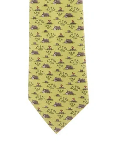 Pre-owned Hermes Men's Silk Tie In Green