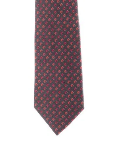 Pre-owned Hermes Men's Silk Tie In Grey
