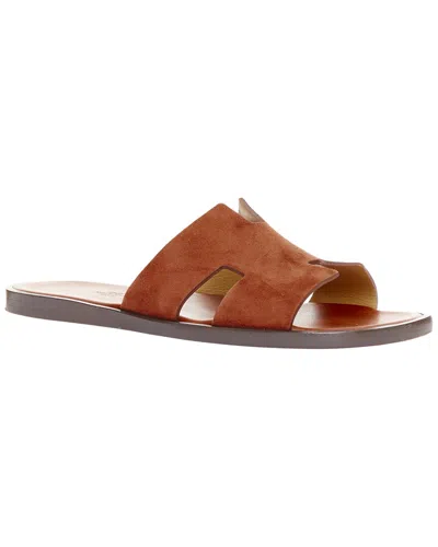 Pre-owned Hermes Hermès Men's Suede Izmir Goatskin H Cut Out Flat Sandals (authentic Pre-loved)