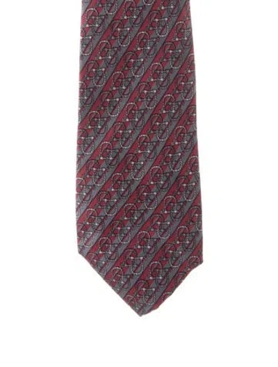 Pre-owned Hermes Men's Tie In Burgundy/grey