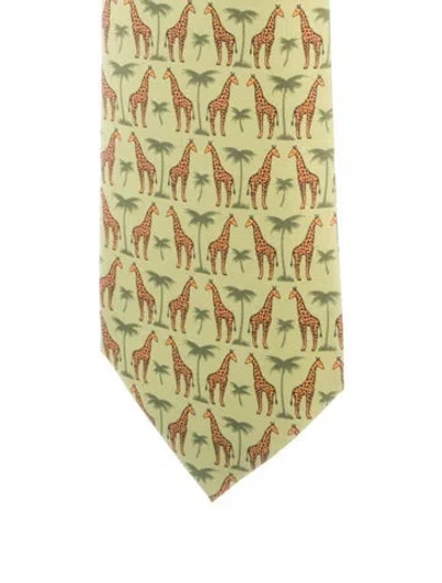 Pre-owned Hermes Men's Tie In Green/orange