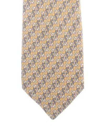 Pre-owned Hermes Men's Tie In Grey/white