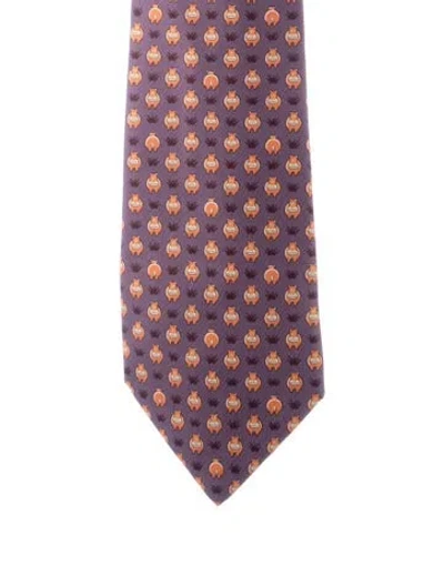 Pre-owned Hermes Men's Tie In Orange/purple