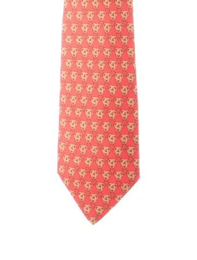Pre-owned Hermes Men's Tie In Orange/red