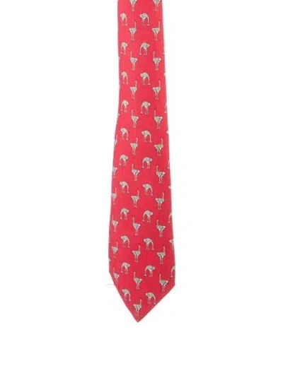 Pre-owned Hermes Mens Pattern Print Neck Tie In Red