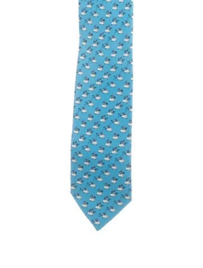 Pre-owned Hermes Mens' Silk Tie In Blue