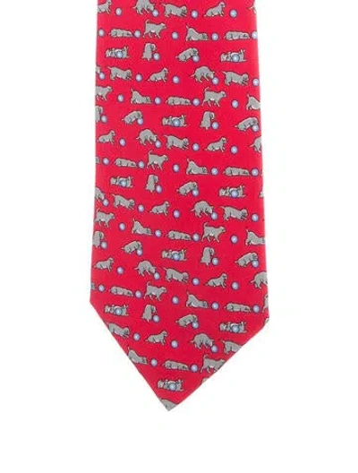 Pre-owned Hermes Mens' Silk Tie In Red